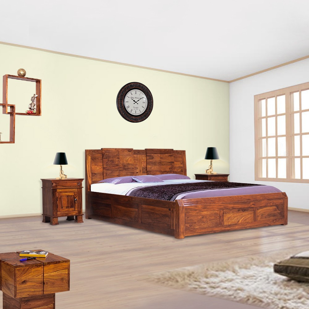 Buy Sheesham Wooden Home Bed Neeson With Box Bed Made with solid ...