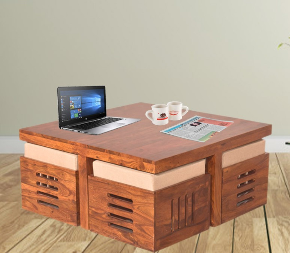 Buy Solid Sheesham Wood Square Petlin Coffee Table With Four