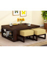 Solid Sheesham Wood Coffee Table Set with Four Stools