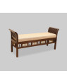 Myla-III Ottoman Cushioned Double Seater with Striped Wood Pattern in Walnut Finish