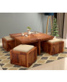 Naoshi Sheesham Wood Coffee Table with 4 Seating Stools 