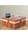 Solid Sheesham Wood Square Petlin Coffee Table with Four Stools