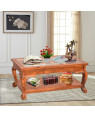 Solid Sheesham wood Glass Top Center Table