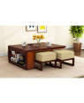 Wooden Center Table for Living Room | Coffee Table with 4 Stools | Center Table