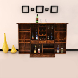 Wooden Bar Cabinet with Traditional Diamond Design