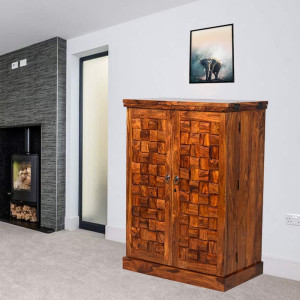 Solid Wooden Traditioanl Niwar Patti Design Bar Cabinet