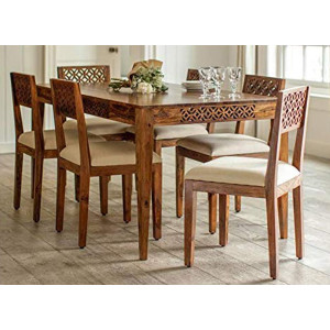Sheesham Wood 6 Seater Dining Set with Chair for Dining Room Natural Color