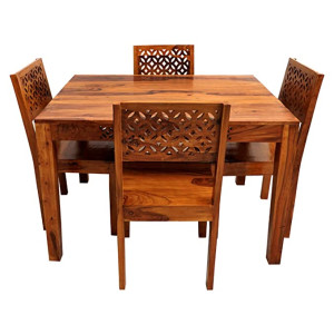 Sheesham Wood 4 Seater Dining Set with Chair for Dining Room Honey Color