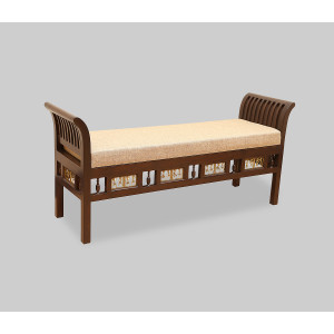 Myla-III Ottoman Cushioned Double Seater with Striped Wood Pattern in Walnut Finish