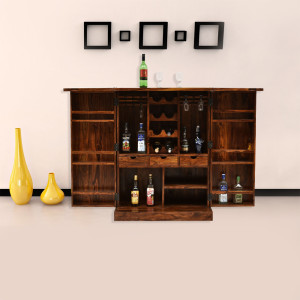 Solid Wood Brass Design Bar Cabinet