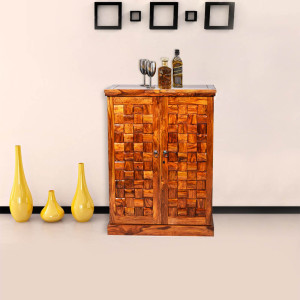 Solid Wood Niwar Patti Design Bar Cabinet