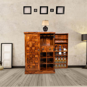 Wooden Traditioanl Niwar Patti Design Bar Cabinet