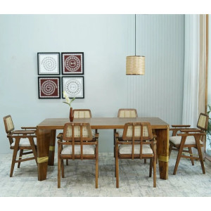 Itish Teak Wood 6 Seater Dining Table Set
