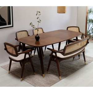 Aritva Teak Wood 6 seater Dining Table Set