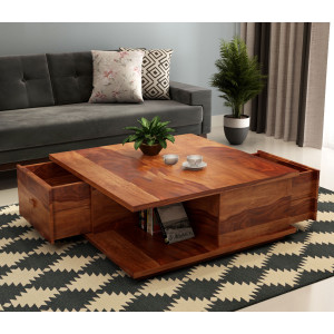 Hammond Sheesham Wood Coffee Table with Drawers & Open Storage 