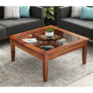 Elevate Sheesham Wood Glass Top Coffee Table with Storage 