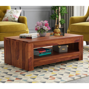 Fager Sheesham Wood Coffee Table with Open Shelf Storage 