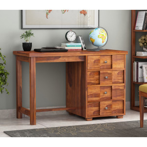 Travis Sheesham Wood Study Table with Four Drawers 
