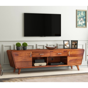 Melvina Sheesham Wood Tv Unit with Cupboards Drawers and Shelve Storage 