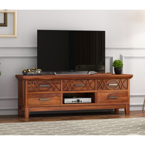 Allan Sheesham Wood Tv Unit with Five Pull Out Drawers 