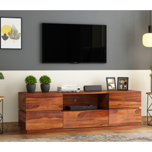 Florian Sheesham Wood Tv Unit with Five Pull Out Drawers 