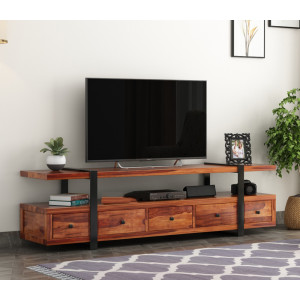 Solari Sheesham Wood Tv Unit with Five Pull Out Drawers 