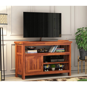 Willis Sheesham Wood Tv Unit with Cabinet & Shelves 