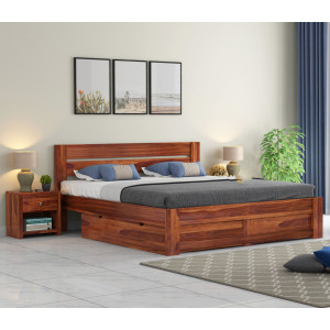 Denzel Sheesham Wood Bed With Drawer Storage 