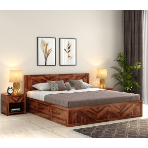 Fidora Sheesham Wood Bed With Box Storage 