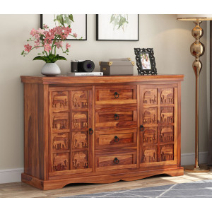 Emboss Sheesham Wooden Cabinet and Sideboard 