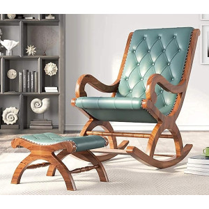 Eleanor Comfort Cushioned Leatherite Back With Seat Teak Wood Rocking Chair 