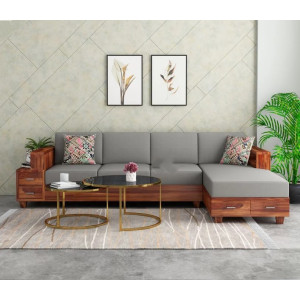 Solace L-Shaped 4 Seater Wooden Sofa 