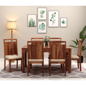 Dimitri 6 Seater Sheesham wood Dining Table Set with 6 Upholstery Chair 