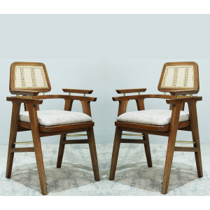 Asav Teak Wood Arm Chair with Cane - Set of 2 