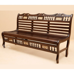 Costa Bench Three Seater with Striped Wood Pattern in Walnut Finish