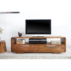 Solid Wood Curved Tv Unit with 2 Drawers