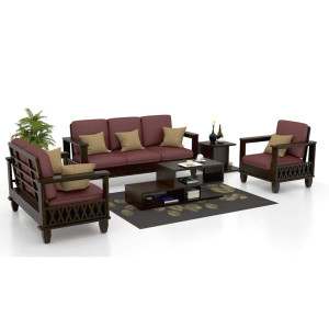 FURNITUREWALLET Sheesham Wood Sofa Set for Living Room | 6 Seater Sofa Set 3+2+1 in Walnut Finish 
