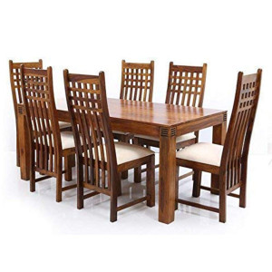 Sheesham Wood 6 Seater Dining Set with Chair for Dining Room with Brown, Natural Honey Finish