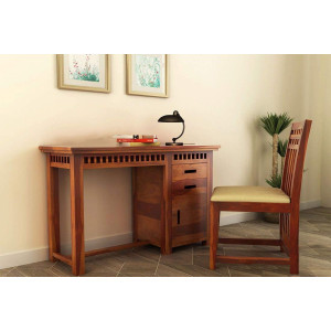 Sheesham Wood Writing Study Table for Home/Study Desk for Computer/Laptop with Chair (Honey Pure) 