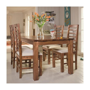 GFH Wooden Dining Table | 45 Inch Length Dinner Table & 38 Inch Height Four Chairs with Cushion | Solid Wood Sheesham, Natural Finish 