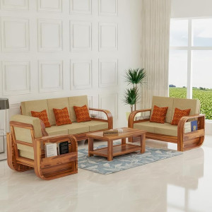 FURNITUREWALLET Wooden Sofa Set | 6 Seater Sofa Set for Living Room | Wooden Five Seater Sofa Set | 3+2+1 Sofa Set | Sofa for Drawing Room SheeshamWood 