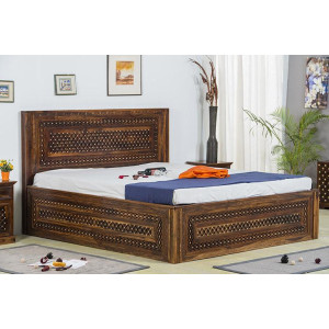 Solid Wood Brass Bed B with Storage