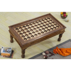 Solid Wood Brass Coffee Table D Honey
