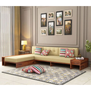Cortez L-Shaped Wooden Sofa with Side Storage Drawer 