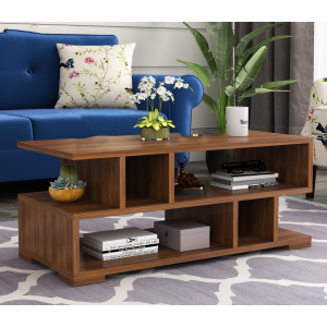 Novak Z Shaped Engineered Wood Coffee Table with Open Shelves 