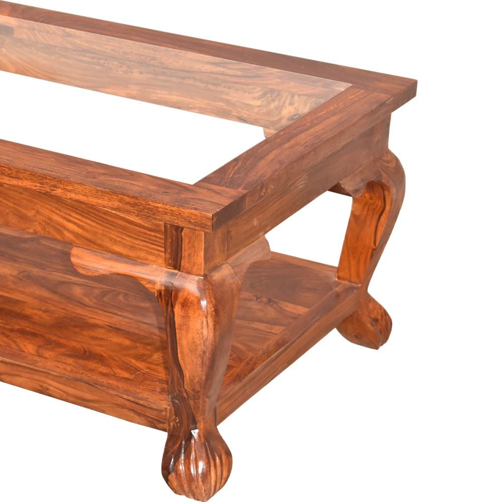 Buy Solid Sheesham wood Glass Top Center Table Made with solid ...