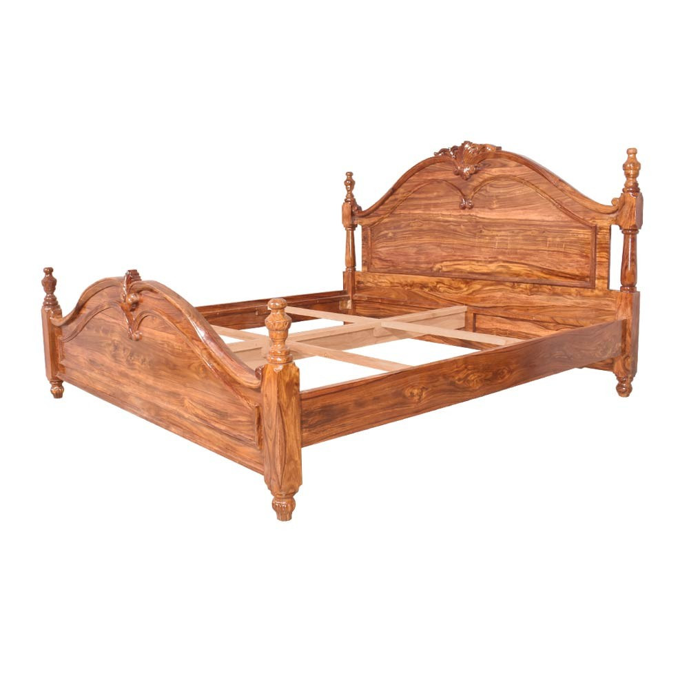 Shop for Solid Wood Sheesham Bed With Carving Design Online in ...